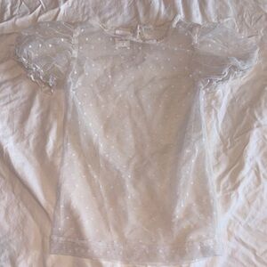 Girls White Dot Mesh Puff Sleeve Top